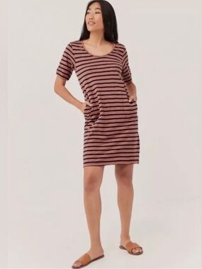 PACT Avery Harvest Stripe Twist Back Organic Cotton Stripe Dress Size Small